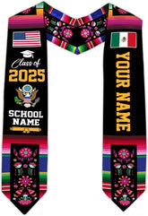 Custom Mexican Graduation Sash, Mexico Graduation Stole Customize Photo, Mexican American Flag Graduation Sash 2025