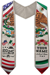 Custom Mexican Graduation Sash, Mexico Graduation Stole Customize Photo, Mexican American Flag Graduation Sash 2025