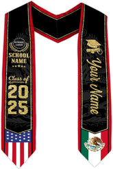 Custom Mexican Graduation Sash, Mexico Graduation Stole Customize Photo, Mexican American Flag Graduation Sash 2025