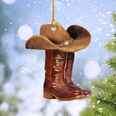 Podagree Personalized Cowboy Boots and Hat Christmas Ornament for Cowboy, Cowboy Cowgirl Horseback Riding Ornament, Horse Racing Ornament (CB6)