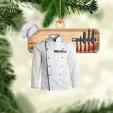AOVL Personalized Chef Ornament, Personalized Chef Uniform Ornament, Custom Chef Hat Ornament Love Kitchen, Christmas Ornament for Chef, Christmas Tree Décor (Chef 4)