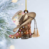 Riveprints Custom Cowboy Boots and Hat Christmas Ornament, Personalized Flat Ornament for Horse Lovers Cowboy Cowgirl, Horseback Riding Ornament, Horse Racing Ornament, Cowboy Christmas Ornamen (ON47)