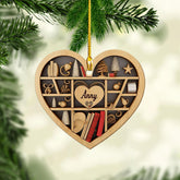 MAPrints Personalized Book Lovers Heart Ornament, Reading Book Xmas Ornament 2024, Bookshelf Printed Wood Ornament Gift for Her Librarian 2D Flat Printed Wood Book Lovers Ornament (Book 4)