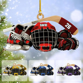 HomeDesign Personalized Hockey Christmas Ornament, Hockey Skates Helmet and Stick, Hockey Player Ornament, Hockey Ornaments, Gift for Hockey Lovers Hockey Ornament Christmas Decor (H8)