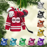 Ligthuy Personalized Hockey Ornaments for Xmas 2024, Hockey Ornament, Helmet and Gloves Wood Acrylic Hockey Ornament, Hockey Christmas Ornament, Gift for Hockey Lovers (Hockey 12)