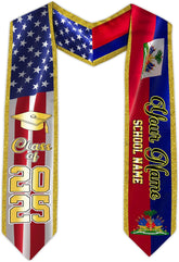 Pretyprints Haitians Graduation Sash, Haiti Graduation Stole Custom, Personalized Haitians American Flag Graduation Sash 2025