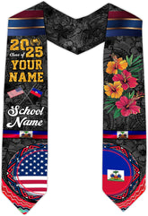 Pretyprints Haitians Graduation Sash, Haiti Graduation Stole Custom, Personalized Haitians American Flag Graduation Sash 2025