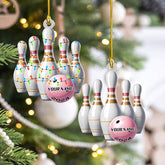 Ligthuy Personalized Bowling Christmas Ornaments 2024, Bowling Ball Ornament for Xmas, Custom Bowling Team Ornament Pine Hanging Ornaments for Christmas (Style 6)