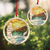 Personalized Fishing Christmas Ornament, Fishing Vest and Hat with Bobber and Fishing Pole Accessories for Fisherman Hanging Christmas Ornament, Fishing Ornament (Acrylic, Style 7)