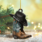 Royalbro Personalized Cowboy Christmas Ornaments, Cowboy Boots and Hat Ornament for Cowboy, Saddle Ornament, Cowboy Cowgirl Horseback Riding Ornament Tree Hanging Ornament (CB 8)