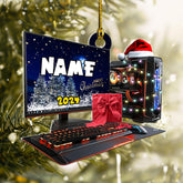 Podagree Personalized Name PC Computer Ornament Christmas, Shape Flat Christmas Ornament for Gamer, Gaming Gamer Christmas Ornament Gift for Boys, PC Game Player Decoration with Custom Name (CP3)