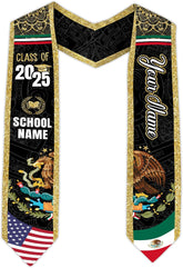 Custom Mexican Graduation Sash, Mexico Graduation Stole Customize Photo, Mexican American Flag Graduation Sash 2025