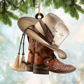 Royalbro Personalized Cowboy Christmas Ornaments, Cowboy Boots and Hat Ornament for Cowboy, Saddle Ornament, Cowboy Cowgirl Horseback Riding Ornament Tree Hanging Ornament (CB 2)