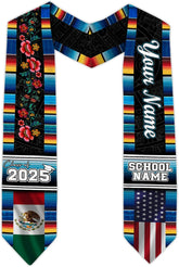 Custom Mexican Graduation Sash, Mexico Graduation Stole Customize Photo, Mexican American Flag Graduation Sash 2025