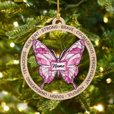 Personalized Pink Breast Cancer Awareness Ribbon with Faith Angel Wings Christmas Wood Ornament, Breast Cancer Survivor Pink Ribbon Ornament, Breast Cancer Inspirational Motivational Gifts (BC 2)