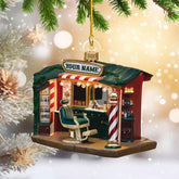 MAPrints Personalized Barber Shop Christmas Ornament, Hair Stylist Decoration, Barbershop Hairstylist Acrylic Wood 2D Flat, Barber Shop Monochrome Style Christmas Ornament, Gift for Barber (BBS 3)