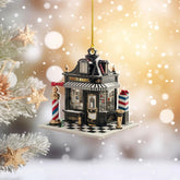 MAPrints Personalized Barber Shop Christmas Ornament, Hair Stylist Decoration, Barbershop Hairstylist Acrylic Wood 2D Flat, Barber Shop Monochrome Style Christmas Ornament, Gift for Barber (BBS 10)