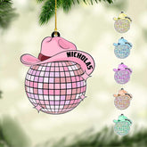 Personalized Cowboy Cowgirl Christmas Ornaments, Disco Ball Cowboy Hat Ornament, Cowboy Hat Ornaments for Christmas Tree, Western Cowboy Christmas Ornaments, Cowboy Boots Christmas Ornament (ON710)