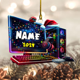Podagree Personalized Name PC Computer Ornament Christmas, Shape Flat Christmas Ornament for Gamer, Gaming Gamer Christmas Ornament Gift for Boys, PC Game Player Decoration with Custom Name (CP2)