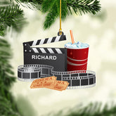 Pretyprints Personalized Film Clapboard Ornament, Film Clapper Ornament Director Clapboard Christmas Ornament, Movie Clapperboard Theater Ornament Decor, Popcorn Ornaments (Style 2)
