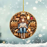 Personalized Book Lovers Heart Ornament, Reading Book Xmas Printd Wood Ornament 2024, Bookshelf Ornament Gift for Her Librarian 2D Flat Printed Wood Book Lovers Ornament (Book 7)
