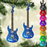 Personalized Acoustic Guitar Ornament - Guitar Christmas Plastic Wooden Ornament, Musical Instrument for Band, Red Electric Guitar Instrument, Custom Name Gift for Guitarist, Songs Music Notes (GT5)