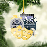 Pretyprints Personalized Film Clapboard Ornament, Film Clapper Ornament Director Clapboard Christmas Ornament, Movie Clapperboard Theater Ornament Decor, Popcorn Ornaments (Style 3)