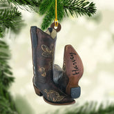 Royalbro Personalized Cowboy Christmas Ornaments, Cowboy Boots and Hat Ornament for Cowboy, Saddle Ornament, Cowboy Cowgirl Horseback Riding Cowboys Ornament Tree Hanging Ornament Gift Xmas (CB N3)