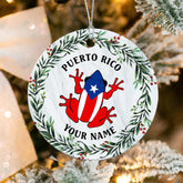 MAPrints Puerto Rico Ceramic Ornaments 2024, Puerto Rican Flag Ornament Christmas Decorations 2024, Puerto Rico Frog and Lighthouse Hanging Ceramic Ornament, Gifts for Puerto Rico Lovers (PR 3)