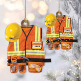 Riveprints Personalized Construction Worker Christmas Ornament, Personalized Ornament Excavator Christmas Tree Ornament, Contractor Tools Rope Trucks Traffic Zone Ornaments for Christmas Tree (ON201)