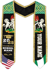 Pretyprints Custom Nigerian Graduation Sash, Nigeria Graduation Stole Customize, Nigerian American Flag Graduation Sash 2025