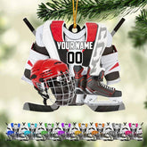 AOVL Personalized Hockey Christmas Ornament, Hockey Skates Helmet and Stick, Hockey Player Ornament, Hockey Ornament, Hockey Flat Ornament, Gift for Hockey Lovers Christmas Tree Decor (Hockey 9)