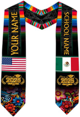 Custom Mexican Graduation Sash, Mexico Graduation Stole Customize Photo, Mexican American Flag Graduation Sash 2025