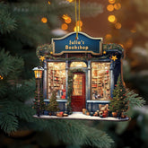 AOVL Personalized Bookstore Christmas Ornament Bookshop Ornament Librarian Ornament Book Lovers Bookshop 2D Flat Ornament Gift for Book Lovers Xmas The Book Shop Christmas (Bookstore 10)