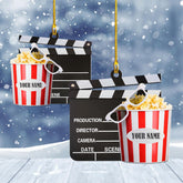 Tinoshop Personalized Film Clapboard Ornament, Film Clapper Ornament Director Clapboard Christmas Ornament, Movie Clapperboard Theater Ornament Decor, Popcorn Ornaments for Christmas Tree (ON229)