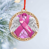 Personalized Pink Breast Cancer Awareness Ribbon with Faith Angel Wings Christmas Suncatcher Ornament, Breast Cancer Survivor Pink Ribbon Ornament, Inspirational Motivational Gifts (BC 6)