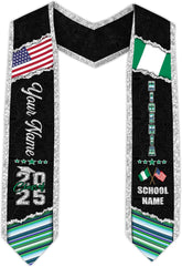Pretyprints Custom Nigerian Graduation Sash, Nigeria Graduation Stole Customize, Nigerian American Flag Graduation Sash 2025