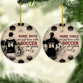Mostprints Personalized Name and Numer Soccer Christmas Ornament 2023, Custom Soccer Ornaments for Xmas, Soccer Ornament Handmade from Wood Tree Hanging Ornament Pine Tree Decorations for Couple