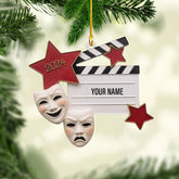 Personalized Theatre Christmas Ornament Artist Ornaments for Christmas Tree Theater Ornament Drama Star Christmas Tree Ornament White Film Director Board Comedy Tragedy Mask (TT1)