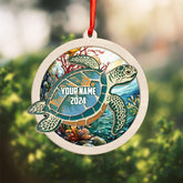 Personalized Sea Turtle Christmas Tree Ornament 2024, Turtle Sea Ocean Animal Ornament 2D Flat, Sea Turtle Christmas Decor, Ocean, Beach Ornaments, Tortoise Ornaments, Gift for Turtle Lover (TUT 1)