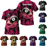 Custom 3D Billiard Shirt for Men Women Personalized Pool Player Team Apparel with 8 Ball Flag Design Gift to Billiard Lovers