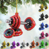 HomeDesign Personalized Dumbbell Ornament, Fitness Gift for Gym Workout Trainer Coach Instructor, Barbell Weight Plates Custom Ornament for Weightlifter, Weightlifting Ornament (D8)