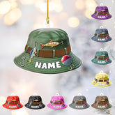 Personalized Fishing Christmas Ornament, Fishing Vest and Hat with Bobber and Fishing Pole Accessories for Fisherman Hanging Christmas Ornament, Fishing Ornament (Acrylic, Style 13)