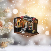 MAPrints Personalized Barber Shop Christmas Ornament, Hair Stylist Decoration, Barbershop Hairstylist Acrylic Wood 2D Flat, Barber Shop Monochrome Style Christmas Ornament, Gift for Barber (BBS 4)