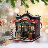 MAPrints Personalized Barber Shop Christmas Ornament, Hair Stylist Decoration, Barbershop Hairstylist Acrylic Wood 2D Flat, Barber Shop Monochrome Style Christmas Ornament, Gift for Barber (BBS 8)