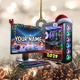 Podagree Personalized Name PC Computer Ornament Christmas, Shape Flat Christmas Ornament for Gamer, Gaming Gamer Christmas Ornament Gift for Boys, PC Game Player Decoration with Custom Name (CPT2)