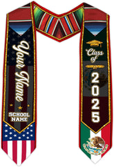 Custom Mexican Graduation Sash, Mexico Graduation Stole Customize Photo, Mexican American Flag Graduation Sash 2025
