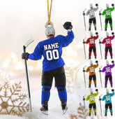 AOVL Personalized Hockey Christmas Ornament, Hockey Skates Helmet and Stick, Hockey Player Ornament, Hockey Ornament, Hockey Flat Ornament, Gift for Hockey Lovers Christmas Tree Decor (HK15)