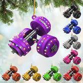 mostprints Personalized Dumbbell Ornament, Fitness Gift for Gym Workout Trainer Coach Instructor, Barbell Weight Plates Custom Ornament for Weightlifter, Weightlifting Ornament (D4)