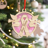 Personalized Pink Breast Cancer Awareness Ribbon With Faith Angel Wings Christmas Ornament, Breast Cancer Survivor Pink Ribbon Ornament, Breast Cancer Inspirational Motivational Gifts For Women (BC 5)